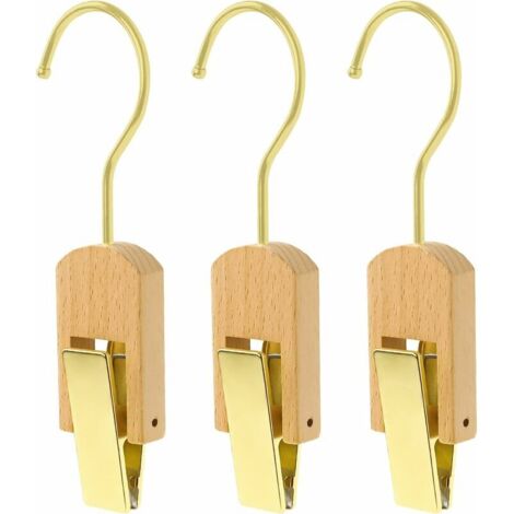 Green Mobility-Porte Manteau, 3 Porte Manteau Doré en Acier Inoxydable Avec 3 Clips Métalliques en Bois, Peignoir et Crochet à Serviette Pour Suspendre les Vêtements de Maison et de Bureau (1/5)