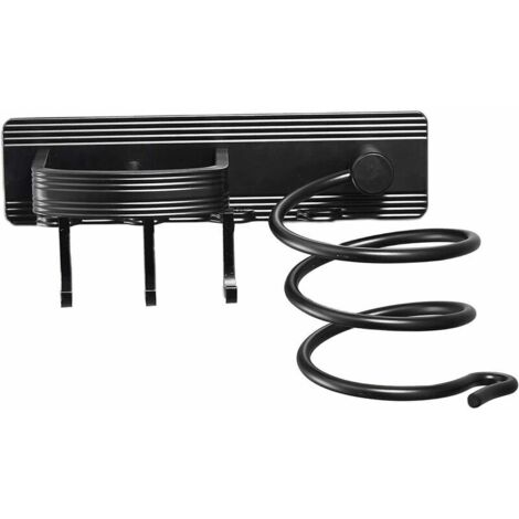 Green Mobility-Sèche-Cheveux Salle De Bain Rangement Porte Accessoires Support Organisateur Ensemble Et Lisseur Accessoire Mural Professionnel en Aluminium pour,D'étagère Trous pour avec Crochet Noir (1/5)