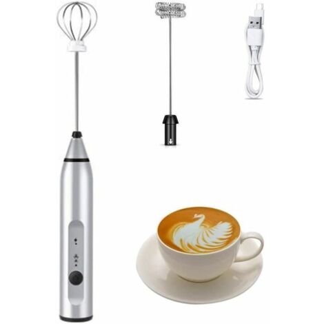 Green Mobility-Mousseur à lait électrique avec double fouets, fabricant de mousse électrique rechargeable par USB, mousseur à lait à piles 2 en 1 pour café, latte, cappuccino, fouetter les œufs (argen (1/5)