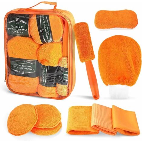 Green Mobility-Kit Nettoyage Voiture, 9PCS Kits de Nettoyage des Vitres pour Auto et Moto, Nettoyage Voiture Interieur, Éponges, Chiffons, Gant Lavage Voiture, Brosse à Pneus Auto et Moto pour Entreti (1/5)