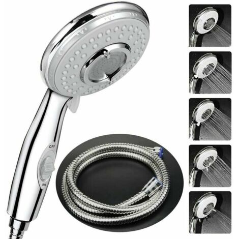 Green Mobility-Pommeau de douche sous pression avec interrupteur pommeau de douche  cinq vitesses pommeau de douche pressuris renforc  main  conomie d'eau (douche + support europen + tuyau de 2 mtres (1/3)