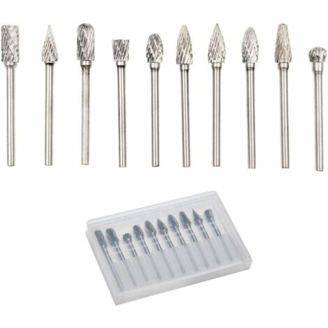Green Mobility-Set de 10 PCS 3mm Carbure de Tungstène Coupe Double Fraise Rotative Outil de Sculpture Forets pour Dremel pour Percer Métal et Gravure Sur Bois (1/5)