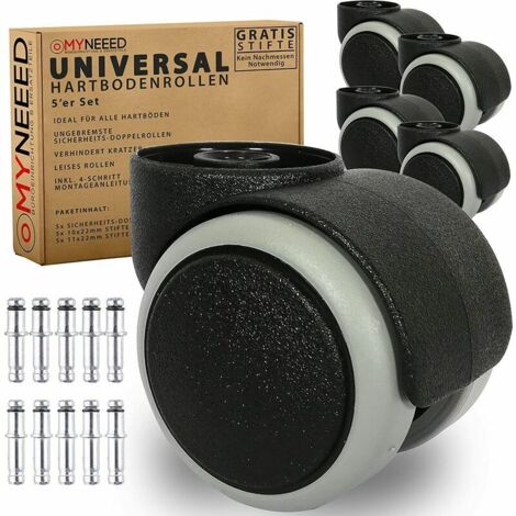 Green Mobility-Roulettes pour sols durs 10 mm/11 mm pour toutes les marques de chaises de bureau – Roulettes résistantes sans goupille pour sols stratifiés, parquets, carrelages – Sans rayures et sile (1/5)