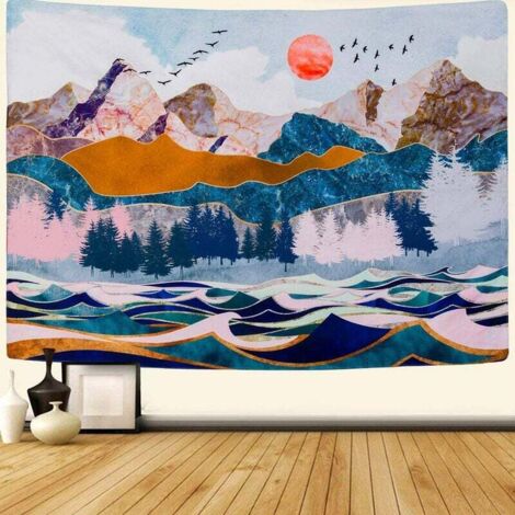 Green Mobility-Tapisserie de montagne et de coucher de soleil Tenture murale Forêt Arbres Tapisserie Vague Art Tapisserie Nature Paysage Décoration d'intérieur pour chambre (51,2 x 59,1 pouces) - (1/4)