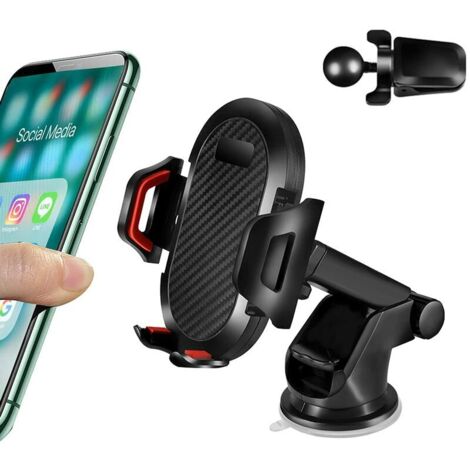 Green Mobility-3 en1 Support Telephone Voiture, Porte Téléphone Voiture Grille aération Pare Brise Tableau de Bord par Ventouse Compatible Smartphone iPhone Pro Max Samsung S9 S10 Huaiwei (Rouge)