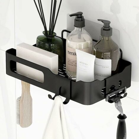 Green Mobility-Support de douche noir non percé avec 3 patères pour cuisine, chambre (1/5)