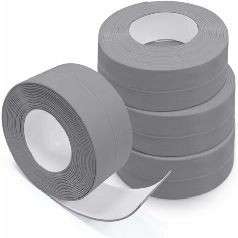 Green Mobility-Produit d'étanchéité pour mur et façade,Bas de Porte Adhésif,4 Rouleaux Bande D'étanchéité, Autocollante en PVC, WC, Baignoire, Coin de Mur, Carrelage (Gris) (1/5)
