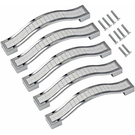 Green Mobility-Boutons et poignées de meubles,Lot de 5 poignées de tiroir en alliage strass cristal pour commode armoire de cuisine placard, Silver, 128MM-5PCS (1/4)