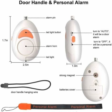 Green Mobility-Sirènes Alarme personnelle avec alarme de capteur de porte à lumière LED, capteur de porte, alarme personnelle anti-loup, alarme domestique, alarme personnelle 125 DB pour femmes, enfan (1/5)