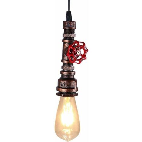 Green Mobility-Lustre rétro créatif Lustre rétro industriel Conduite d'eau en fer Suspension Art déco E27 60W Max pour café, bar, restaurant, cuisine, couleur rouille (sans source de lumière) (1/5)