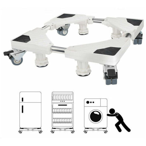 Green Mobility-Support de Machine à Laver, Base pour Réfrigérateur/lavelinge/sèchelinge, Réglable en Longueur 47cm69cm, Support Charge 150 kg, avec l'Effet de Réduiction du Bruit, Noir Blanc (1/5)