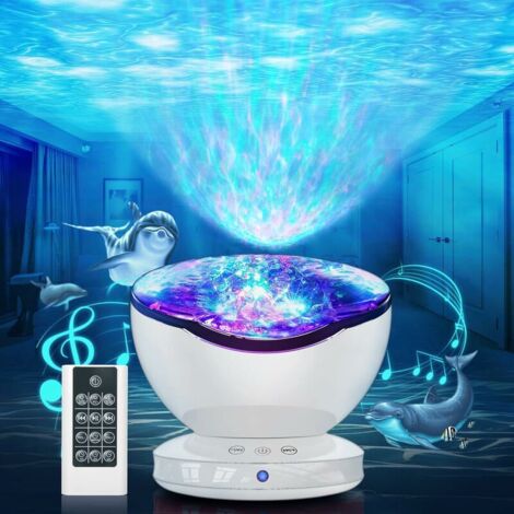 Green Mobility-Lampe Projecteur LED Simulation des Vagues Océan, Veilleuse Enfant avec 8 Modes de Couleurs 6 Sons de Musique Télécommande Minuterie Lampe de Chevet pour Decoration Chambre Bébé, Enfant