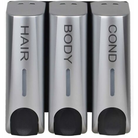 Green Mobility-Lot de 3 distributeurs de savon pour gel douche, shampoing, revitalisant, support mural, support, argent (1/5)