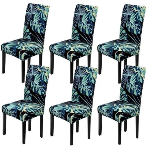 Green Mobility-Housse de Chaise 6 pièces Couverture de Chaise Extensible Amovible Lavable Moderne Dossier Haut Housses de Chaises pour Salle à Manger Hôtel Mariage Décor(Feuilles Bleues,6 PCS) (1/5)
