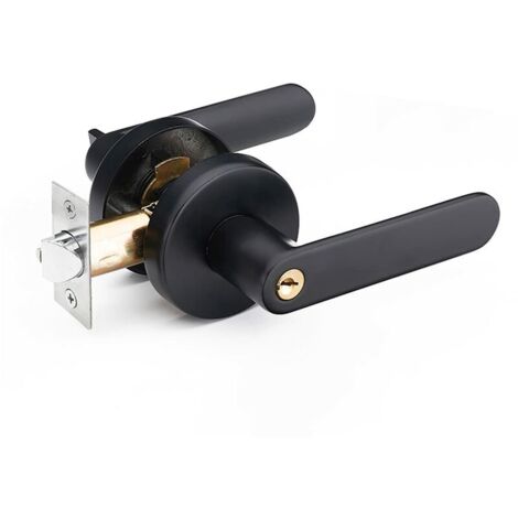 Green Mobility-Serrure de Poignée de Levier de Porte, Alliage D'aluminium Poignée Porte pour L'utilisation de La Chambre, Vestiaire, Salle de Rangement et Bureau, Taille de Verrou 60/70mm, Rond, Noir (1/5)