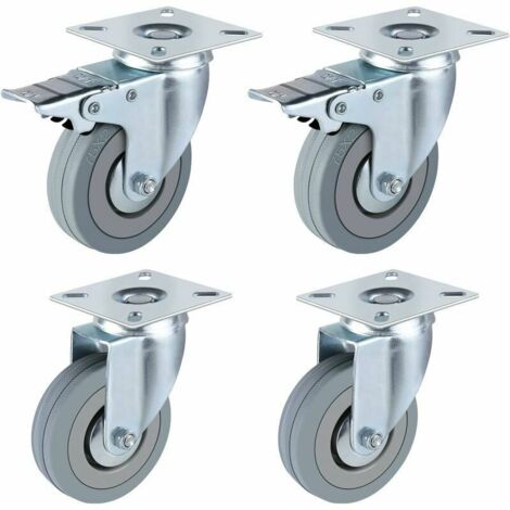 Green Mobility-4 PCS Roulettes Transports, 2 PCS Roulettes pivotantes,2PCS Roulettes avec Frein en Caoutchouc (75mm) (1/5)