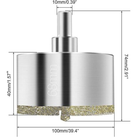 Green Mobility-Scie cloche diamantée 68 mm, mèche diamantée avec mèche pilote centrale, avec revêtement de surface diamantée pour couper le verre, le carrelage (1/5)