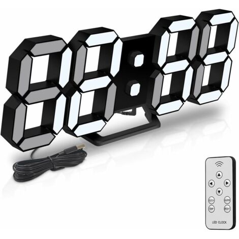 Green Mobility-Horloge Murale Numérique LED 3D Petit Réveil Télécommande 25.2CM 12/24 HeuresNoir (1/5)