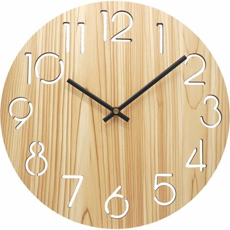 Green Mobility-Horloge murale ronde vintage en bois de 30,5 cm, silencieuse sans tique, alimentée par batterie (1/5)