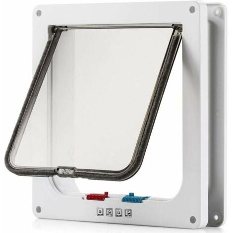 Green Mobility-Grande porte Cat (extérieur de taille 24,9 x 23,4 cm) avec 4 Way verrouillage Chatière, étanche de porte, Blanc pour animal domestique kit de porte pour chaton et petit chien avec tour (1/5)