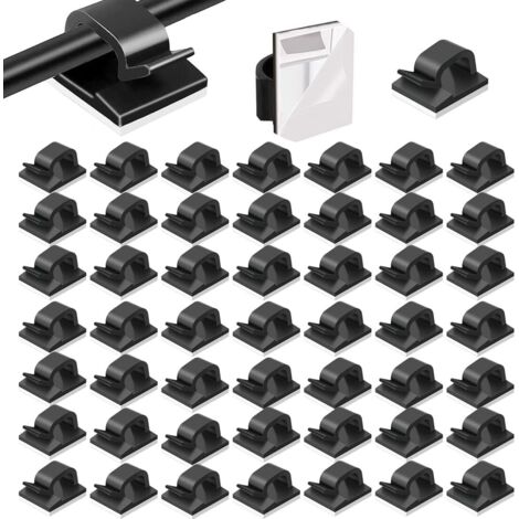 Lot de 50 clips de câble, attaches de câble adhésives, organisateurs de câbles,serre-câbles pour la gestion des câbles, noirs (1/5)