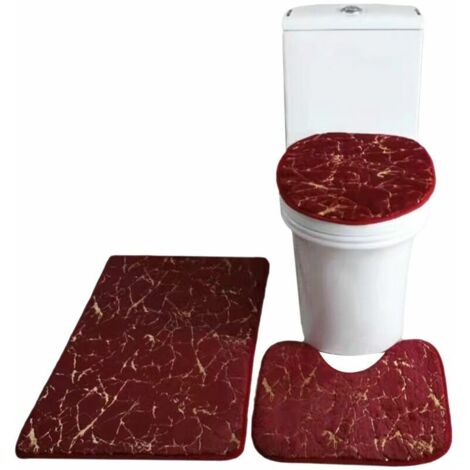 Green Mobility-Ensemble de trois pièces de petits tapis de salle de bain en fourrure de lapin pour toilettes Bourgogne (1/5)