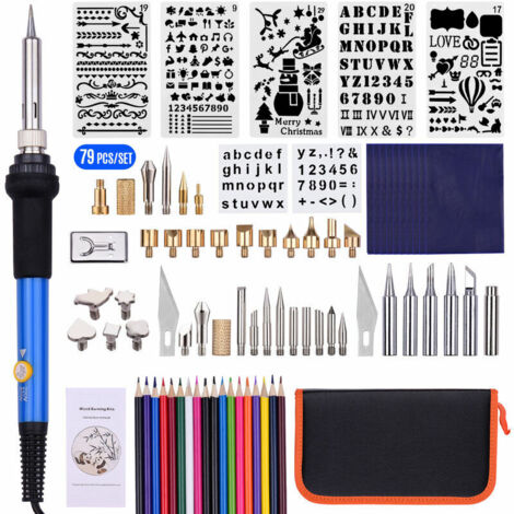 Green Mobility-79Pcs Bois Outil De Gravure Kit Pyrogravure Pen Fer A Souder Set Temperature Reglable 200450 ℃ Pour Les Debutants Adultes A Bois Sculpture Embossage A Souder (1/5)