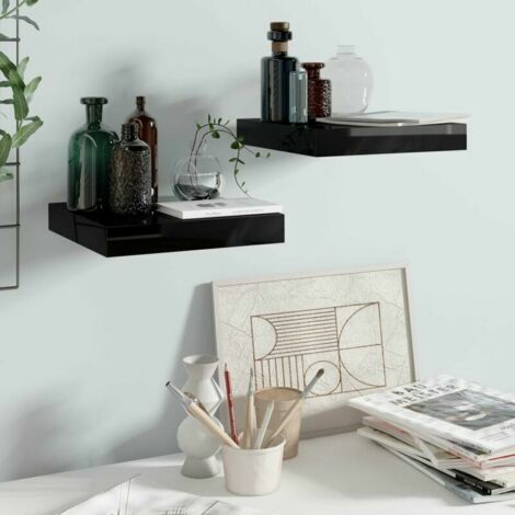 Green Mobility-etagere murale flottante 2 pcs Noir brillant 23x23,5x3,8 cm MDF (1/5)