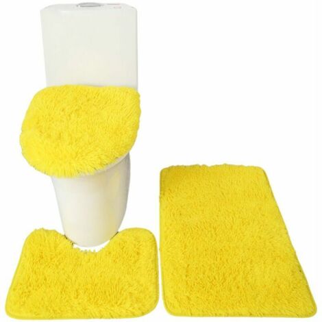 Green Mobility-Ensemble de 3 pièces de couleur unie Ensemble de 3 pièces de tapis de salle de bain = forme en U 4050 + couverture 4550 + tapis de porte 5080 doré (1/5)