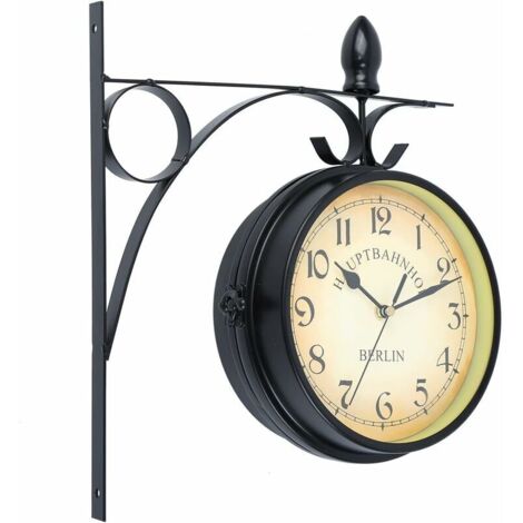 Green Mobility-Horloge Murale Moderne Double Face avec Support, 21.5CM, Alimenté par Batterie Noir (1/5)