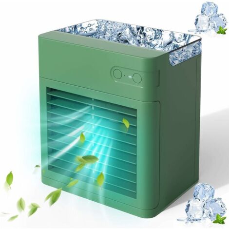 Green Mobility-Mini Refroidisseur D'air, Climatiseur Portable avec Humidificateur, Charge USB, 3 vitesses réglables et lumières led de 7 couleurs, Pour la maison, chambre à coucher, bureau, extérieur  (1/5)