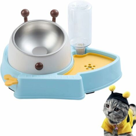 Green Mobility-Gamelles pour Chats,Bol pour Chat 3 en 1,Bol pour Animaux de Compagnie 3-en-1 avec Stockage eau Automatique,Bol Acier Inoxydable pour Animaux pour Les Chats et Les (Jaune Bleu) (1/5)