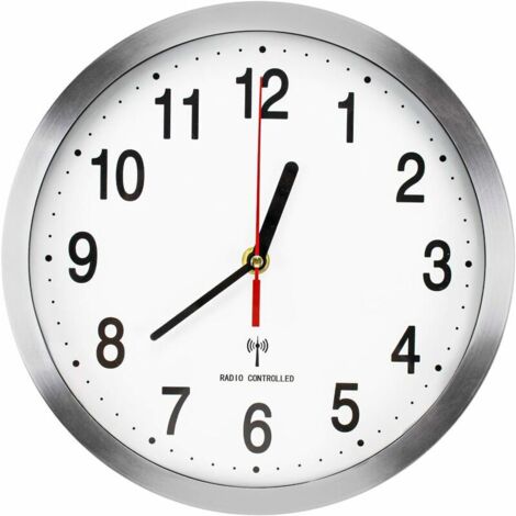 Green Mobility-Horloge Murale Silencieuse Radio Contrôlée pour Salon Cuisine Bureau Chambre Aluminium, 25cm (1/5)