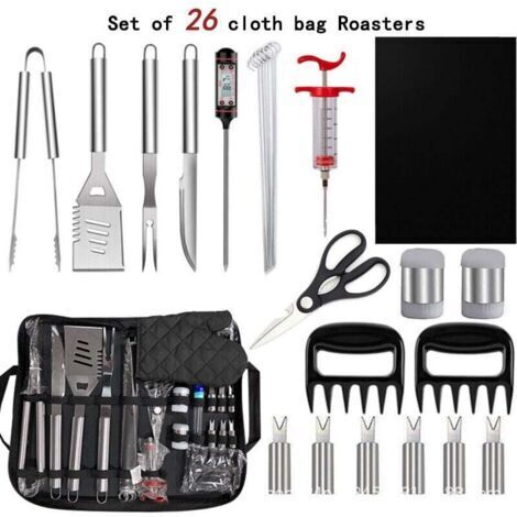 Green Mobility-26Pcs Kit Outils Barbecue Acier Inoxydable avec Sac Rangement, Set Barbecue Portable Extérieur Cadeau de Barbecue Idéal pour Les Hommes (1/4)