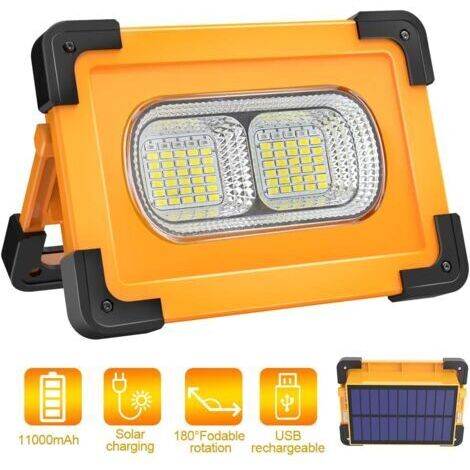 Green Mobility-Projecteur LED Rechargeable Lampe Chantier 100W Projecteur LED Portable avec Pannea Solaire 4 Modes Super Brillant Lampe de Travail avec Batterie 10000mAh pour Camping, Bricolage (1/5)