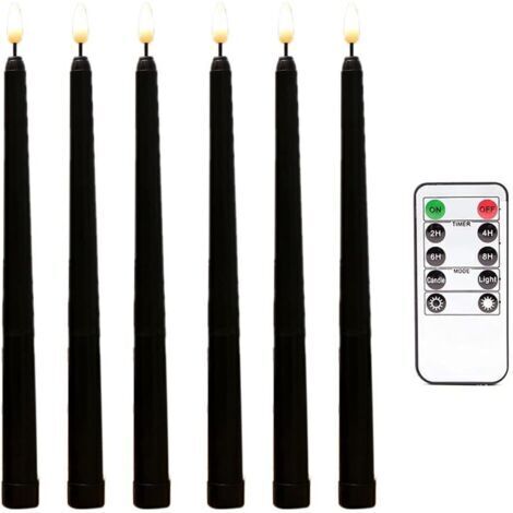 Green Mobility-6 Pièces Séries Bougies Coniques Noires Sans Flamme Scintillantes avec Minuterie à Distance à 10 Touches, Bougies de Fenêtre de Chandeliers à Led à Piles (1/5)