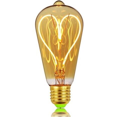 Green Mobility-Edison classique ST64 Motif cœur doux LED Filament Verre Ambre 4 W Dimmable 220/240 V E27 Base ampoule vintage (1/5)
