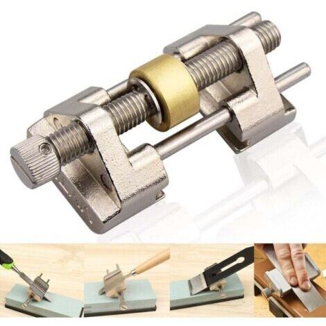 Green Mobility-Guide d'affûtage - Acier inoxydable - Fixation latérale - Angle fixe - Avec rouleau en laiton pour ciseaux à bois, lames de rabot, ciseaux plats - Largeur comprise entre 0,8 et 8,2 cm (1/4)