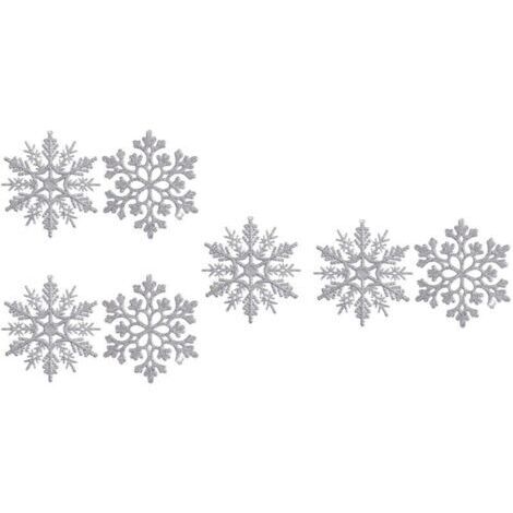 Green Mobility-Lot de 7 flocons de neige argentés, 10 cm, en forme de gâteaux de riz et de corail, en plastique pailleté pour décorations de sapin de Noël (argent) (1/4)