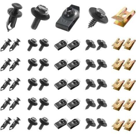 Green Mobility-Kit de fixation universel  100 pièces pour voiture : vis de soubassement, vis de carrosserie, clips en plastique, rivets, écrous en U et boulons de garde-boue. (1/4)