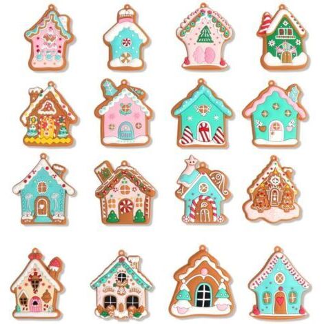 Green Mobility-Lot de 16 décorations de Noël en forme de maison en pain d'épice, idéal pour décorer un sapin de Noël. (1/4)