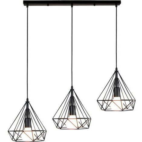 Green Mobility-3 Lumières Suspension Luminaire Rétro Lustre Antique Diamant Plafonnier Noir Industriel Métal Vintage 25 CM (1/4)