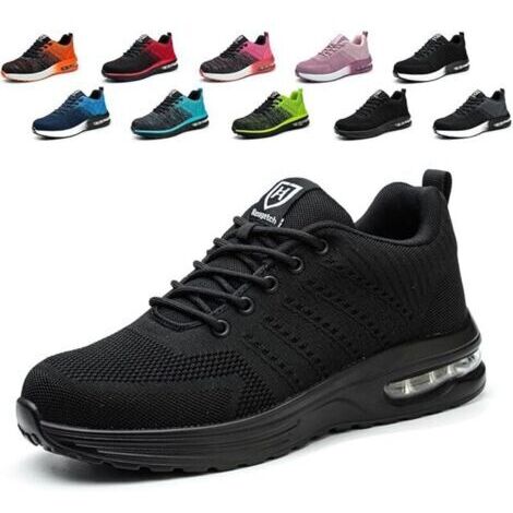 Green Mobility-Chaussures de sécurité pour hommes et femmes, pointure 40, baskets de sécurité légères, confortables et antidérapantes, noires (1/4)