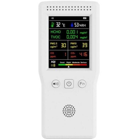 Green Mobility-Moniteur de qualité de l'air  9 en 1 : CO2, CO, PM2.5, HCHO, TVOC, température, humidité, écran LCD blanc.