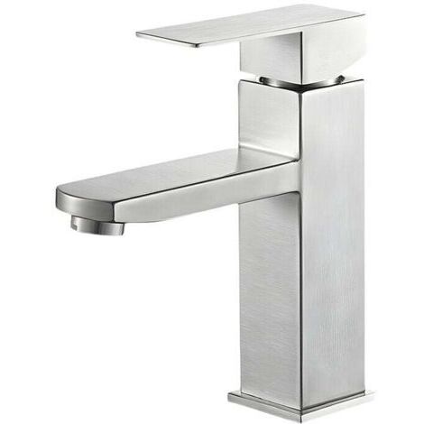 Green Mobility-Robinet de salle de bain carré , mitigeur de lavabo, robinet d'eau chaude et froide, robinet de salle de bain en acier inoxydable (sans flexible d'alimentation) (1/4)