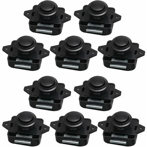Green Mobility-Lot De 10 Loquets À Bouton Poussoir - Sans Clés Pour Camping-Car, Maison, Tiroir, Armoire Noir (1/5)
