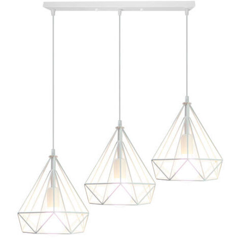 Green Mobility-3 Lumières Suspension Luminaire Rétro Lustre Antique Diamant Plafonnier Blanc Industriel Métal Vintage 25 CM (1/5)