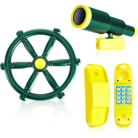 Green Mobility-Ensemble  de 3 accessoires pour aires de jeux pour enfants : balançoires extérieures, équipements de jeux, bateau pirate en plastique, roue, télescope, téléphone, cabane de jardin, stru