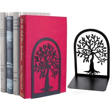 Green Mobility-Serre-livres en métal, serre-livres noirs résistants aux rayures, adaptés aux bureaux, maisons, écoles, étagères à CD, bibliothèques et bibliothèques, 1 paire (Arbre de Vie noir). (1/4)