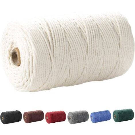 Green Mobility-Cordon en macramé, 3 mm x 220 m (environ 200 m) Corde douce non teintée en coton 100% naturel pour la fabrication artisanale de suspensions murales pour plantes, beige (1/5)